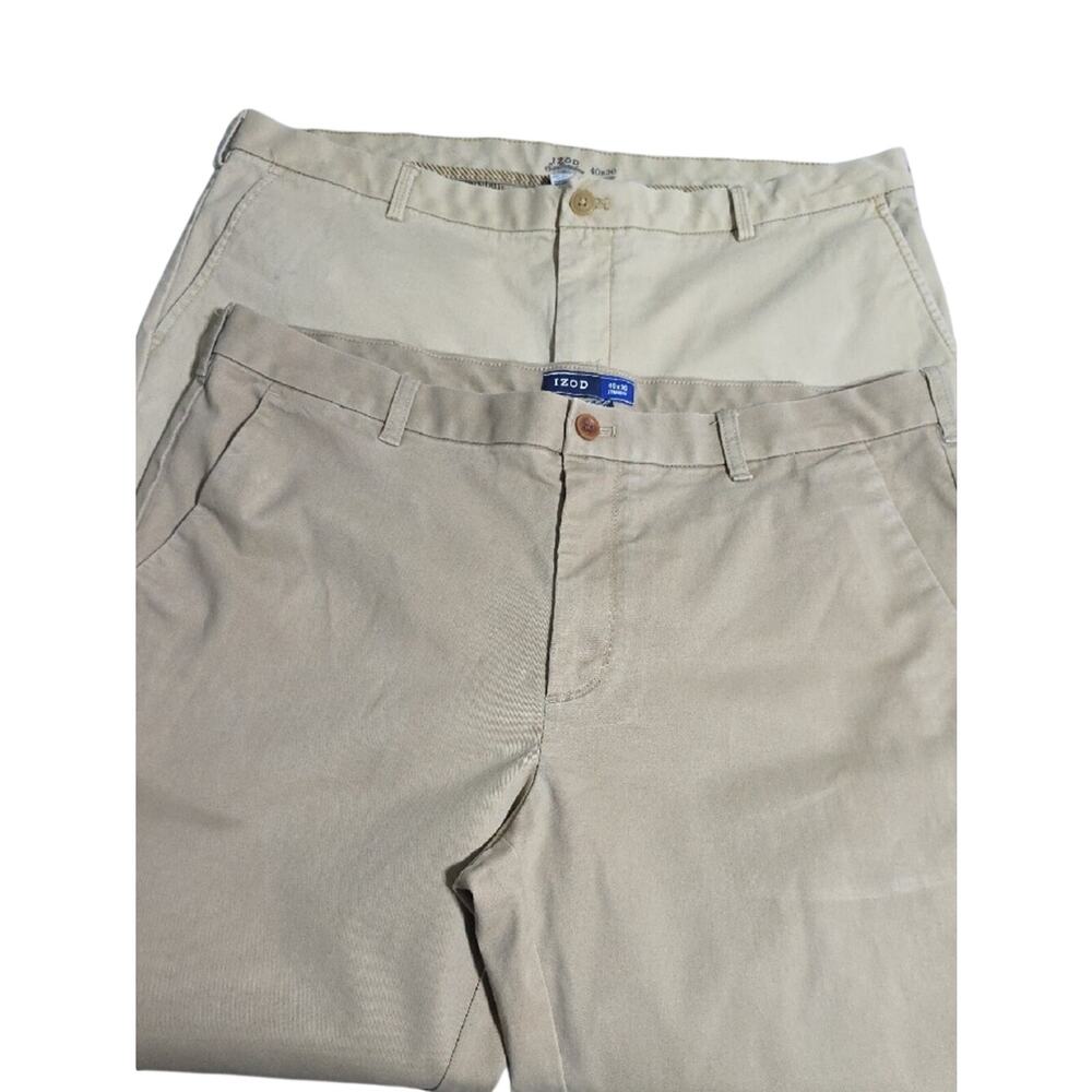 Izod Mens Sz 40X30 Straight Saltwater Khaki Chinos 2 Pair  Bundle